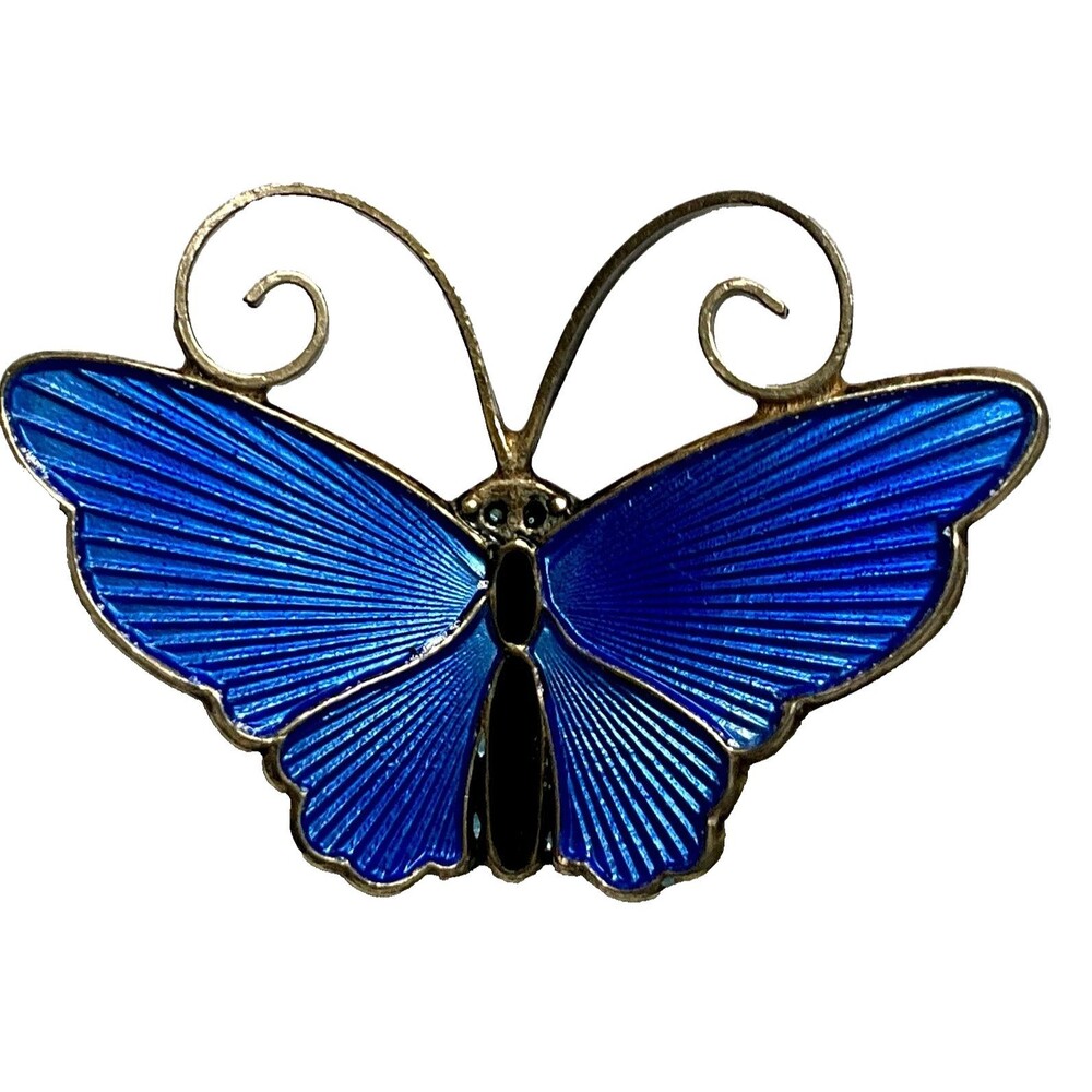 Vintage David-Andersen Norway Sterling Silver Gilt Blue Enamel Butterfly Brooch